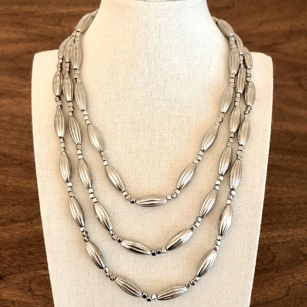 Beaded Silver Tone Necklace | 55” Adjustable